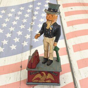 Vintage Uncle Sam Cast Iron Mechanical Bank – Patriotic Americana Collectible Co